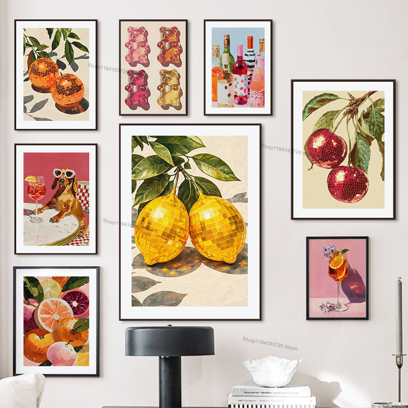 Home Decor Orange - Ретро-постер с лимонами, апельсинами, собачками, конфетами,