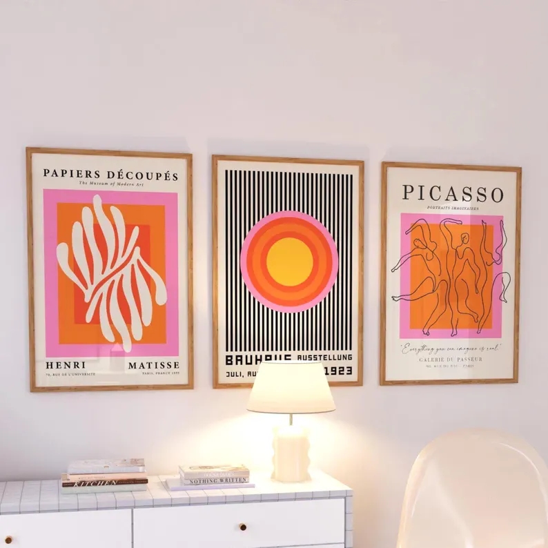 Home Decor Orange - 3 шт. Современные оранжевые картины на
