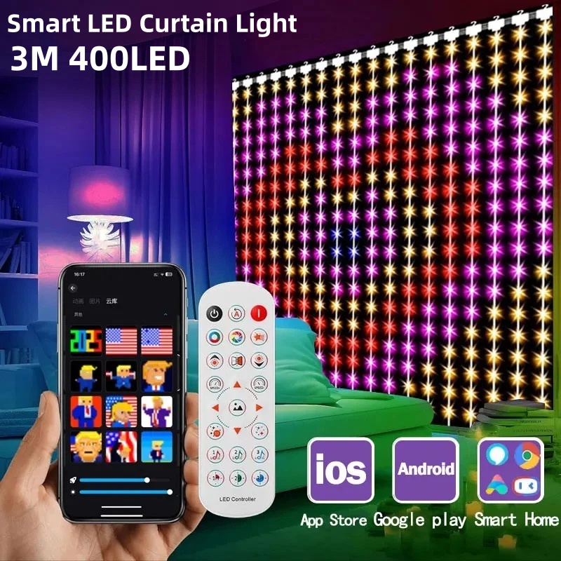 Fairy Lights Bedroom - Светодиодная гирлянда-штора 400 LED с Bluetooth-управлением
